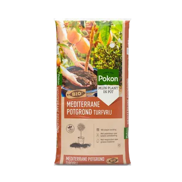 Zak Pokon Bio Mediterrane Potgrond Turfvrij, 45 liter, turfvrij met 100 dagen voeding