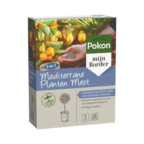 Verpakking Pokon Mediterrane Planten Mest 1 kg, 3-in-1 organische meststof voor 25 planten